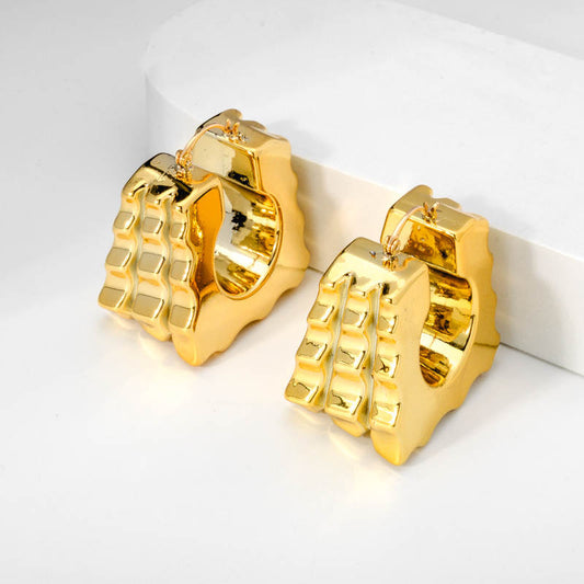 Gold Luxury Chunky Ribbed Angled Earrings